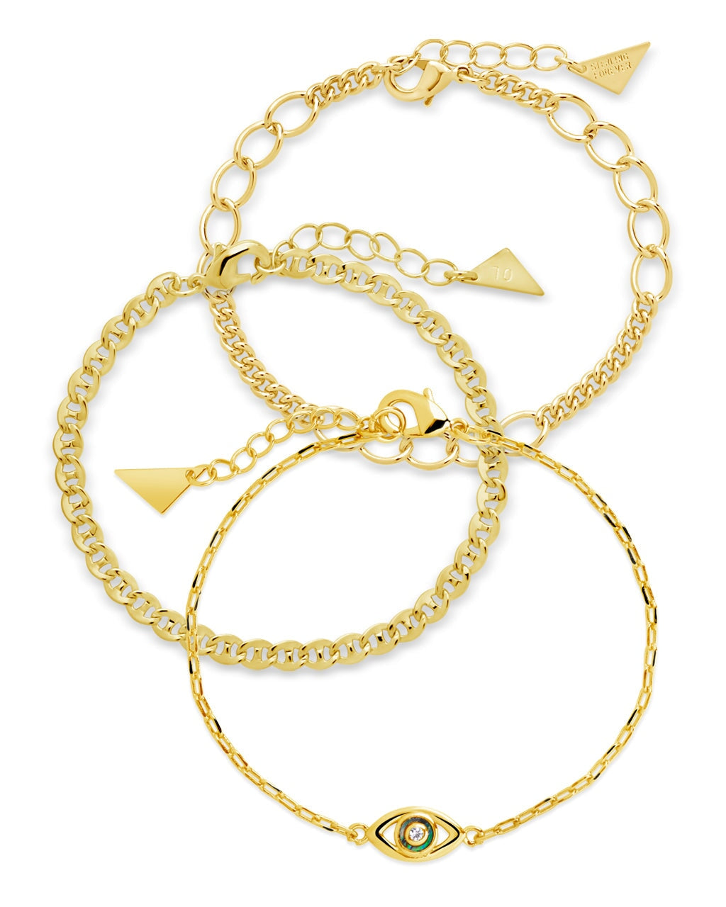 Mother of Pearl Evil Eye & Chain Bracelet Set of 3 Bracelet Sterling Forever Gold 
