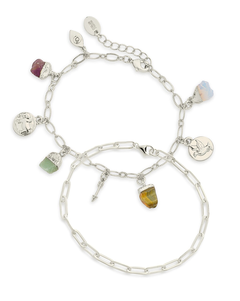 Charm & Chain Bracelet Set of 2 Bracelet Sterling Forever Silver 