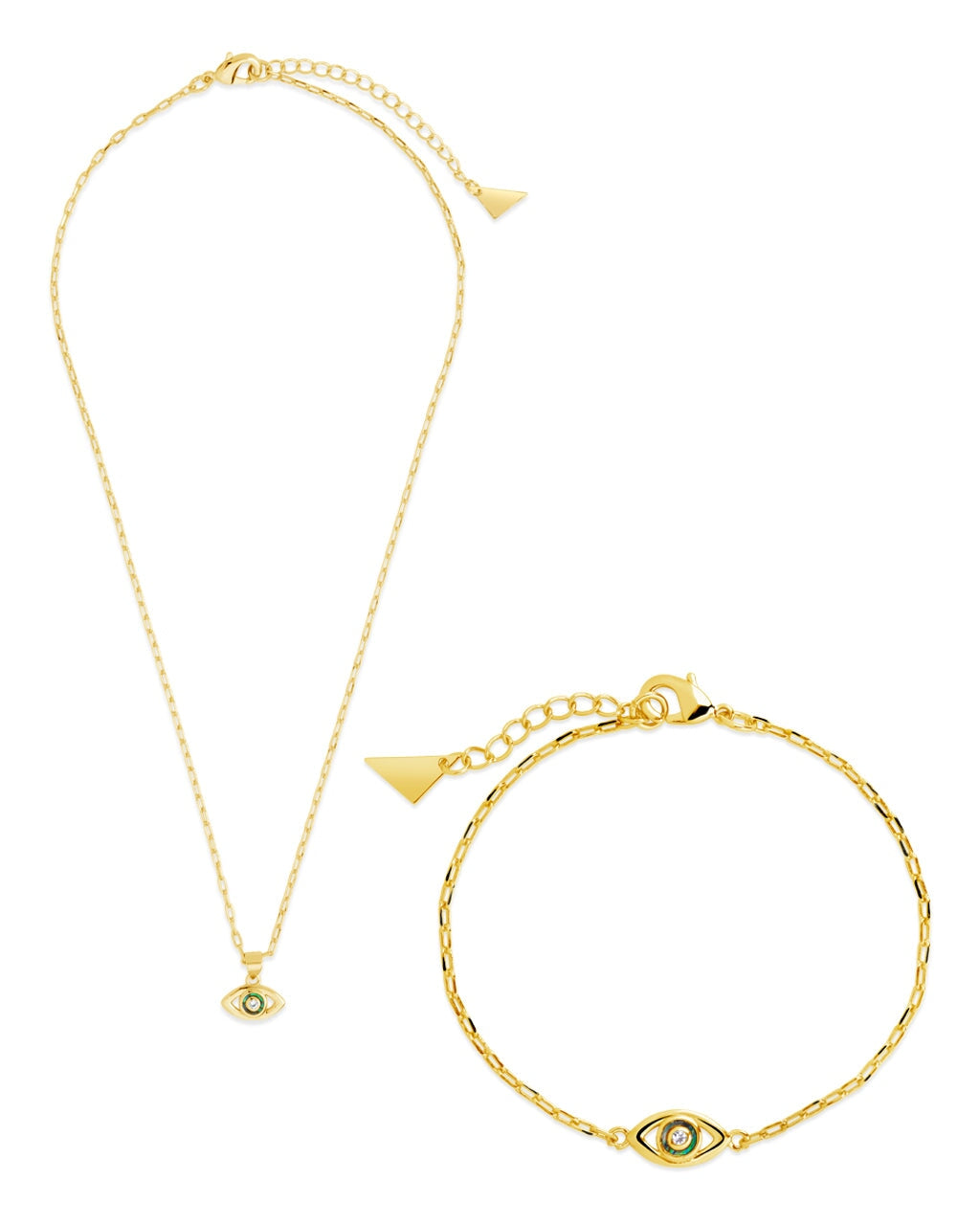Mother of Pearl & CZ Evil Eye Bracelet and Necklace Set Bundles Sterling Forever Gold 
