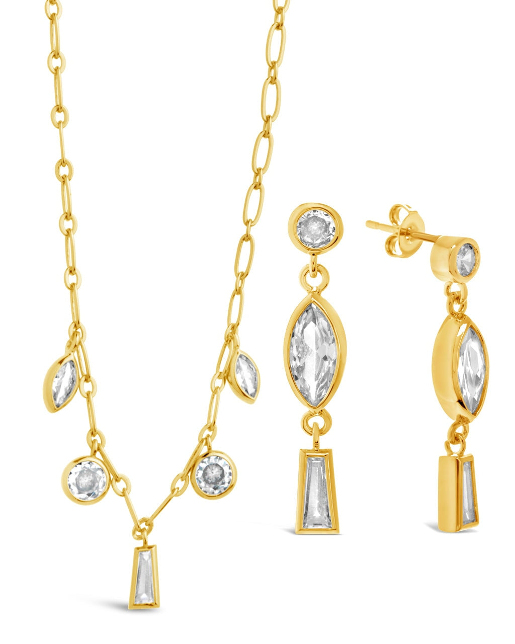 Suvi CZ Drop Earrings and Charm Necklace Set Bundles Sterling Forever Gold 