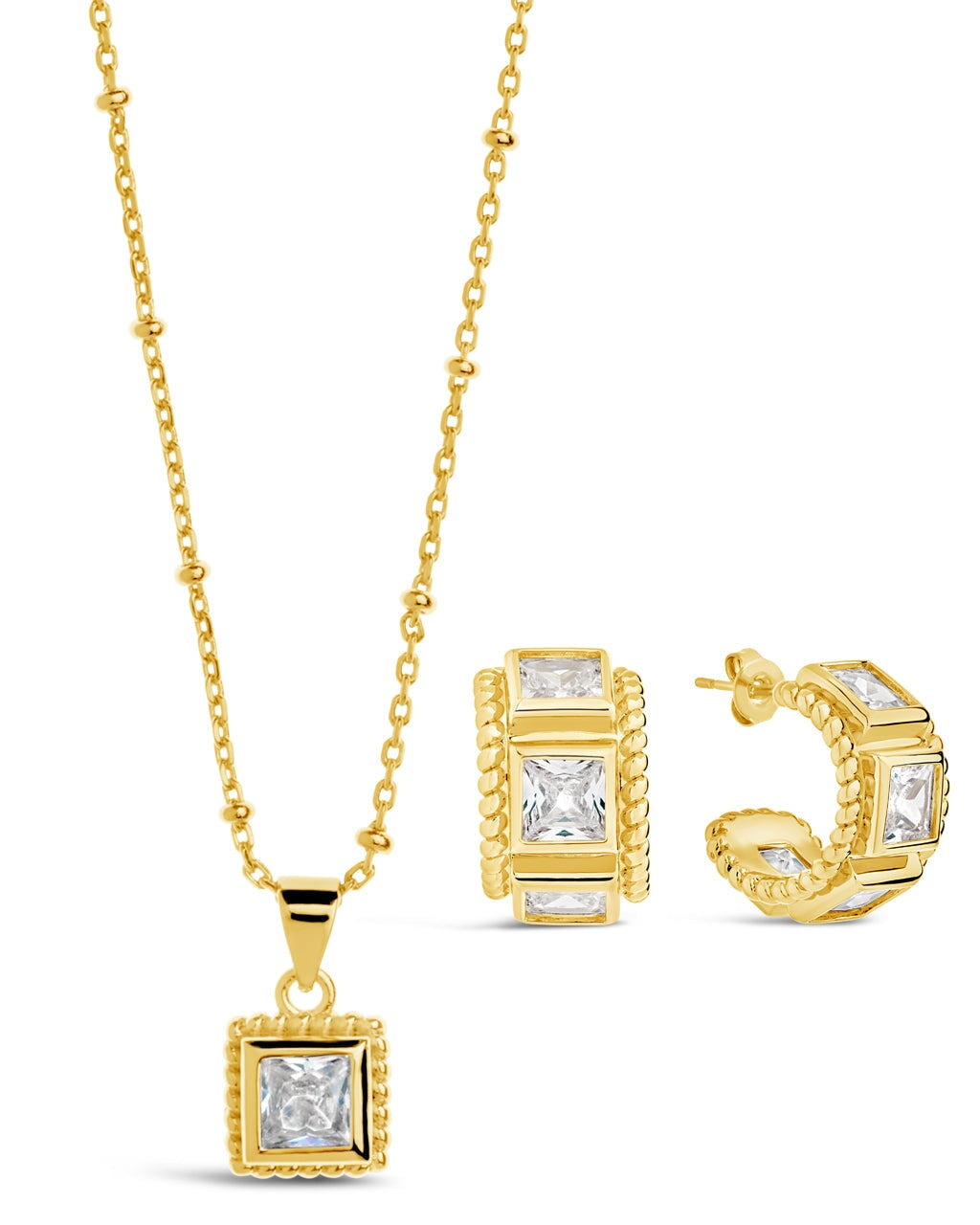 Cassia CZ Hoop & Pendant Necklace Set Bundles Sterling Forever Gold 