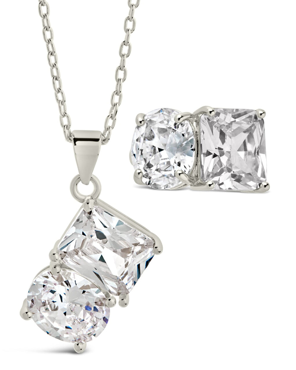 Marla CZ Toi et Moi Necklace and Cocktail Ring Set Bundles Sterling Forever Silver 6 