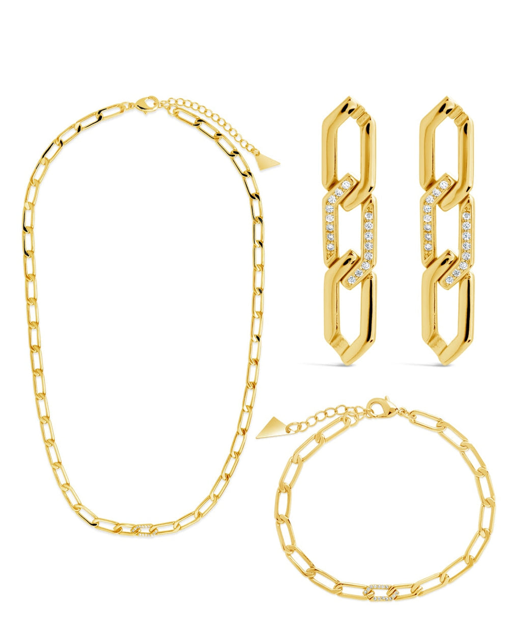 Kinslee CZ Chain Link Matching Set Bundles Sterling Forever Gold