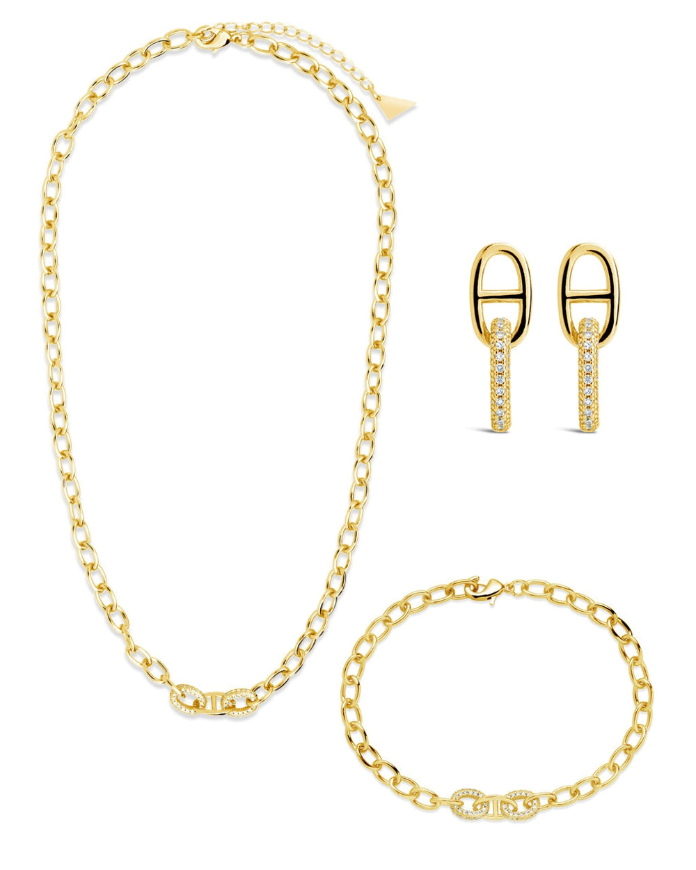 Reina CZ Chain Link Matching Set Bundles Sterling Forever Gold