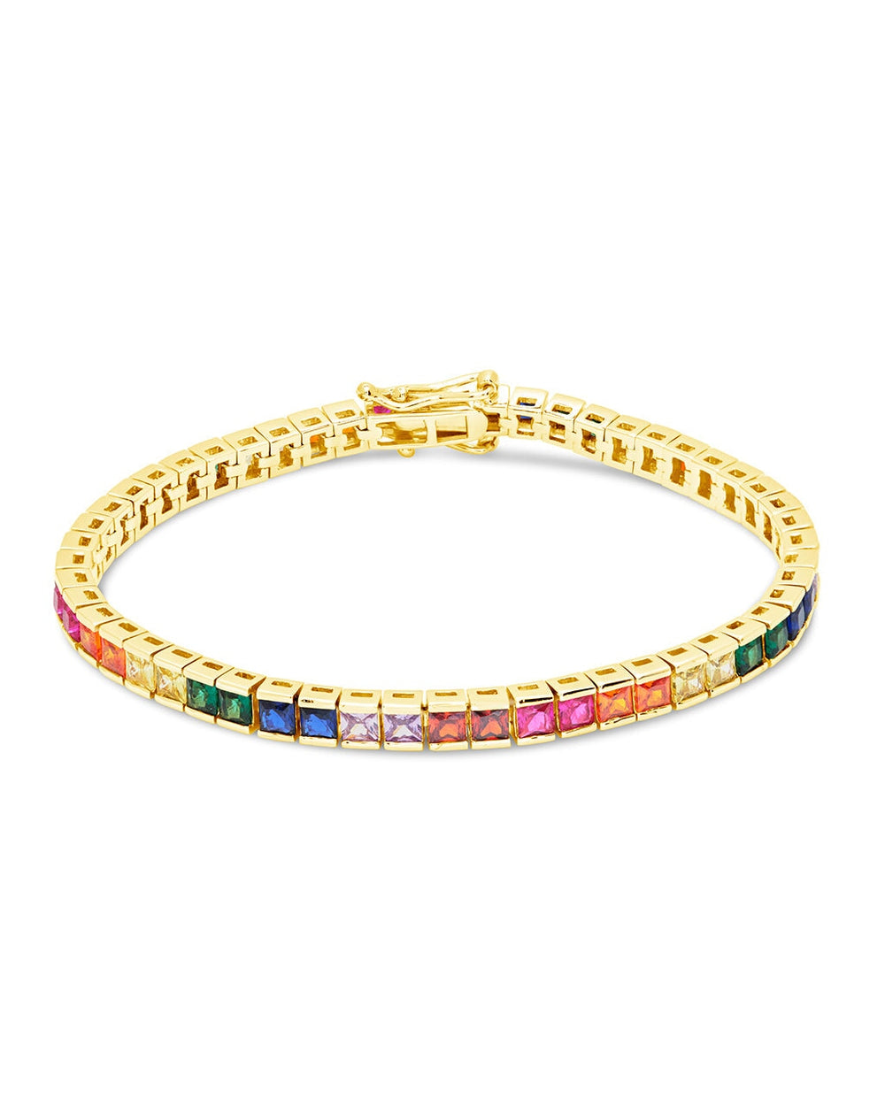 Rainbow Channel Set CZ Tennis Bracelet Bracelet Sterling Forever Gold 