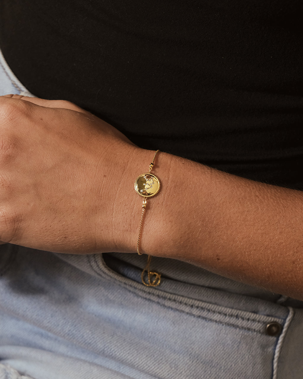 Sterling Silver CZ Constellation Disk Bolo Bracelet