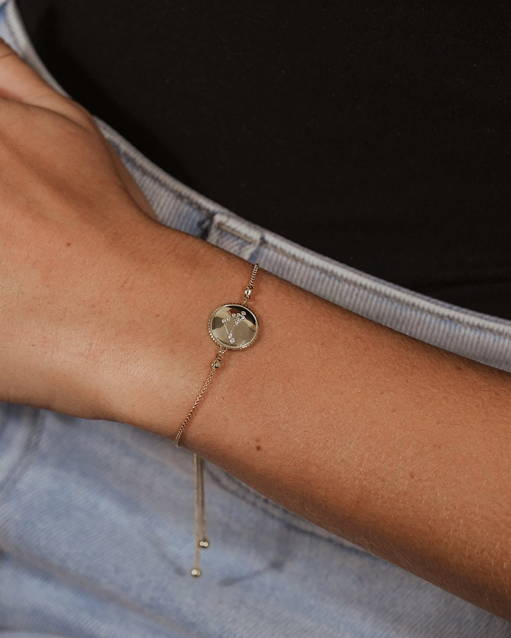 Sterling Silver CZ Constellation Disk Bolo Bracelet