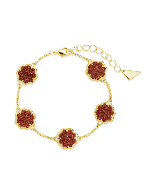 Rose Petal Station Bracelet Bracelet Sterling Forever Gold Brown Aventurine