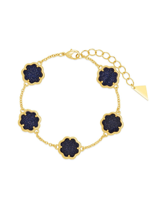 Rose Petal Station Bracelet Bracelet Sterling Forever Gold Blue Aventurine
