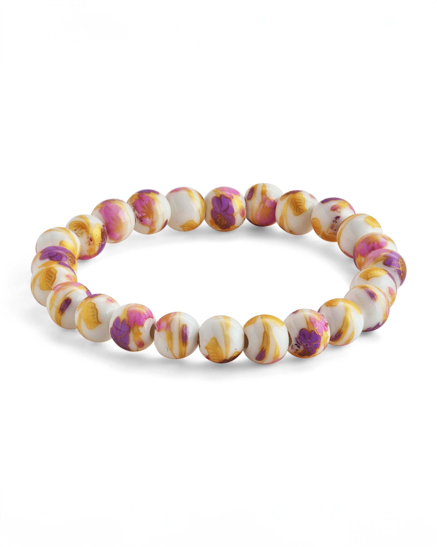 White Floral Beaded Stretch Bracelet