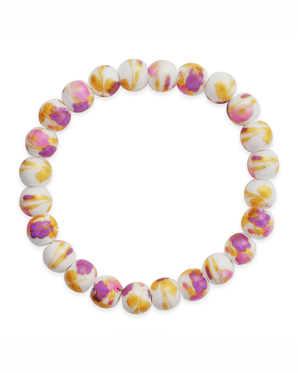 White Floral Beaded Stretch Bracelet