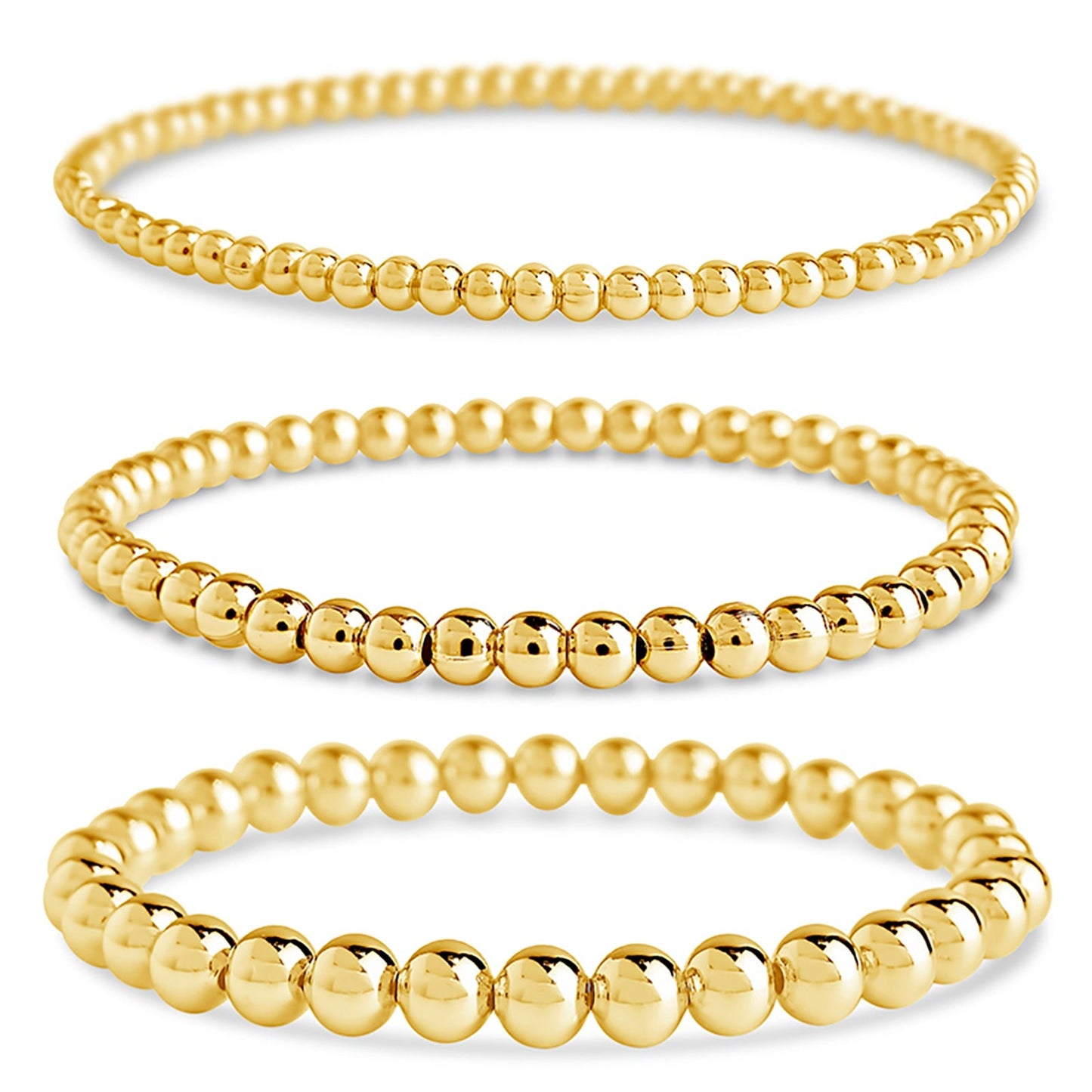 Beaded Stretch Bracelet Sets Bracelet Sterling Forever Gold 3mm/4mm/6mm