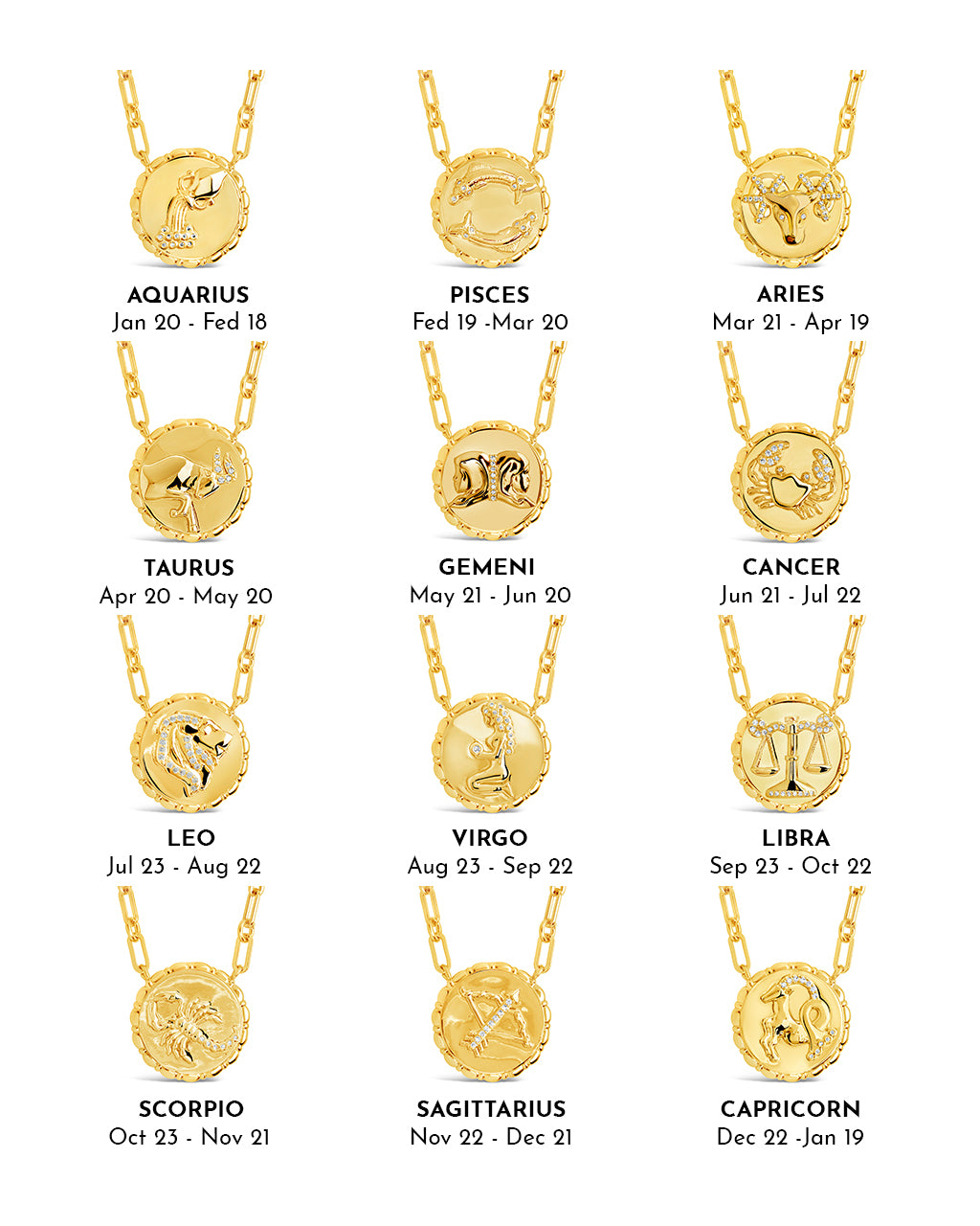 Bold CZ Zodiac Link Pendant Necklace