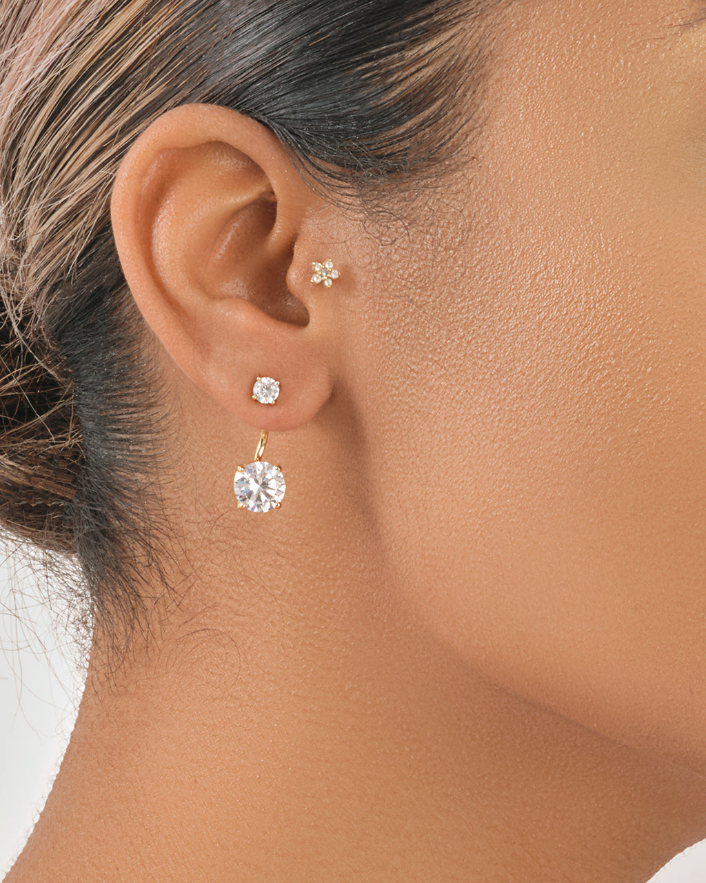 Sterling Silver Brilliant CZ Stud Jacket Earrings