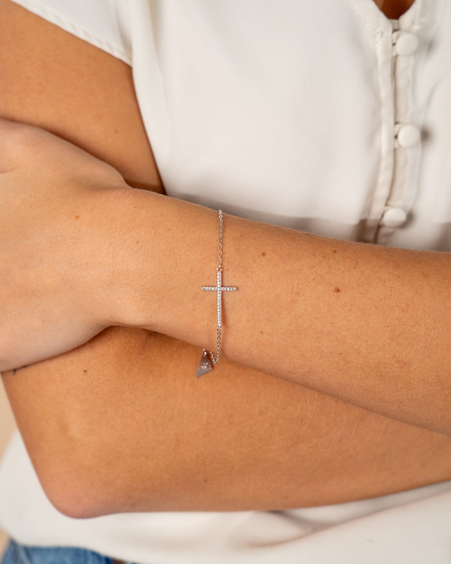 Sterling Silver Sideways CZ Cross Bracelet Bracelet Sterling Forever