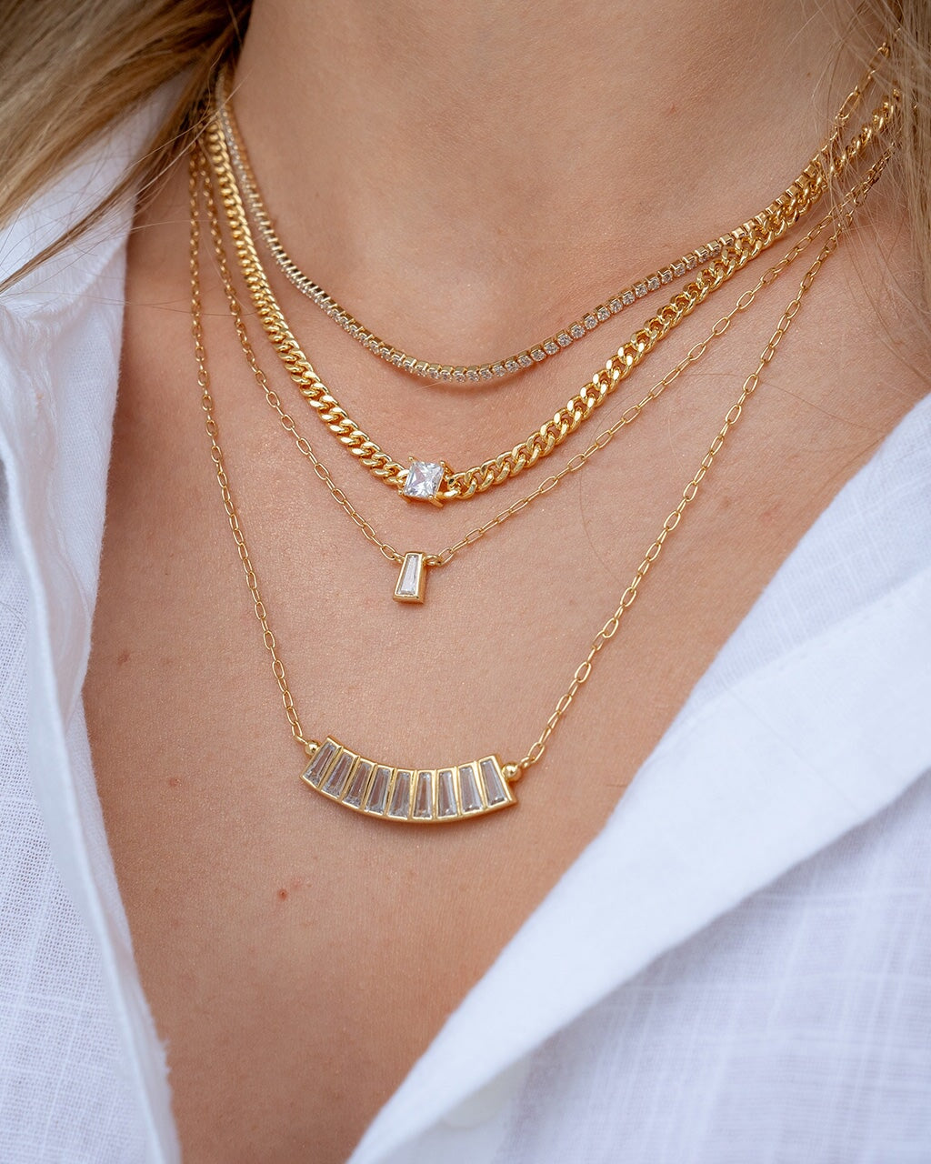 Curb Chain Necklace with Stationed CZ Necklace Sterling Forever