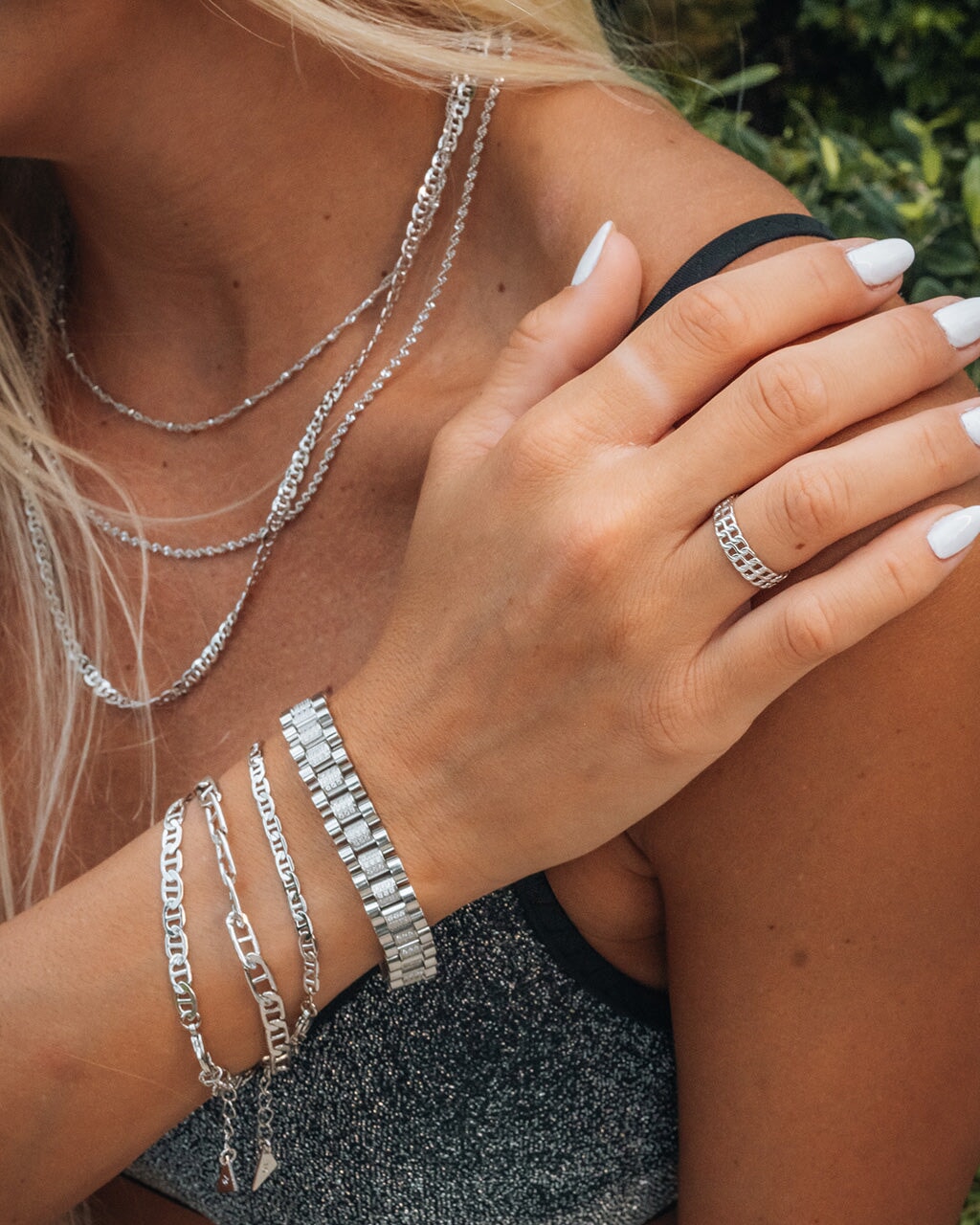 CZ Accent Watch Band Chain Bracelet Bracelet Sterling Forever