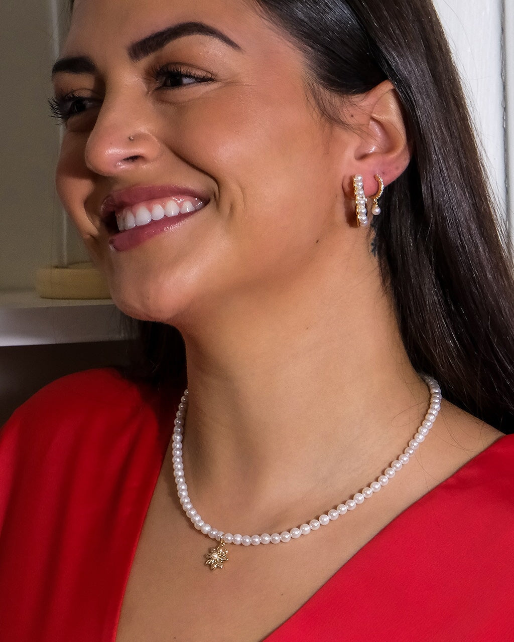 Sterling Silver Maggie Pearl Hoops Earring Sterling Forever 