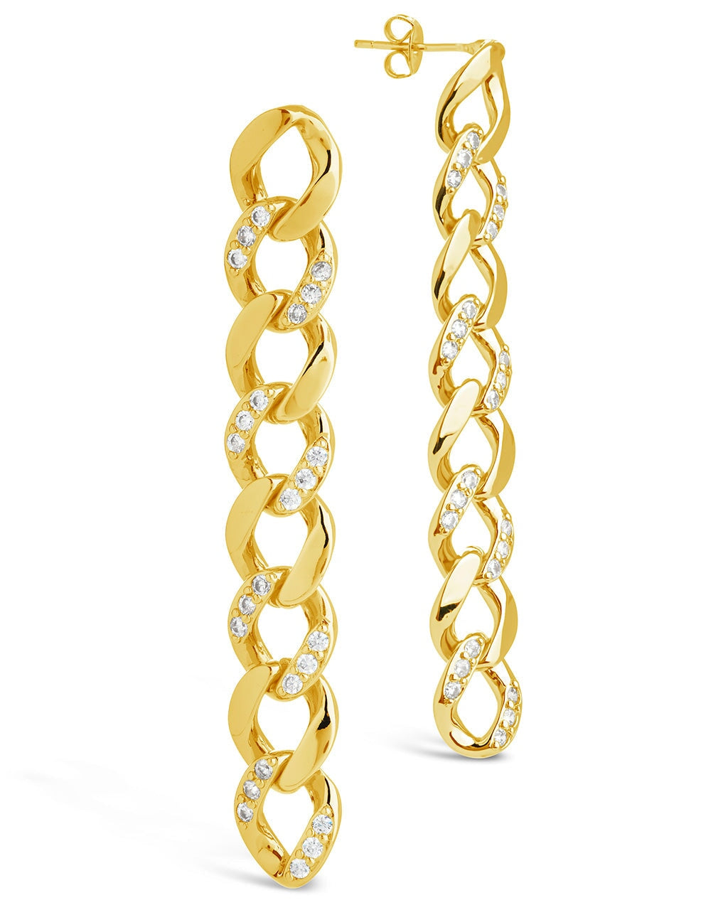 CZ Cuban Chain Link Drop Earrings Earring Sterling Forever Gold