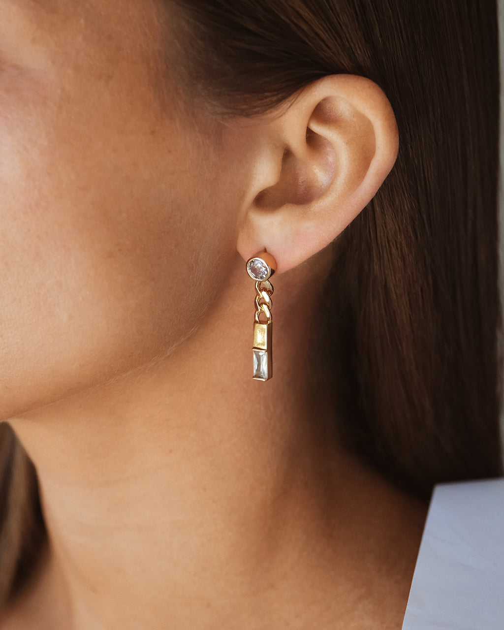 Merri CZ & Chain Drop Stud Earrings