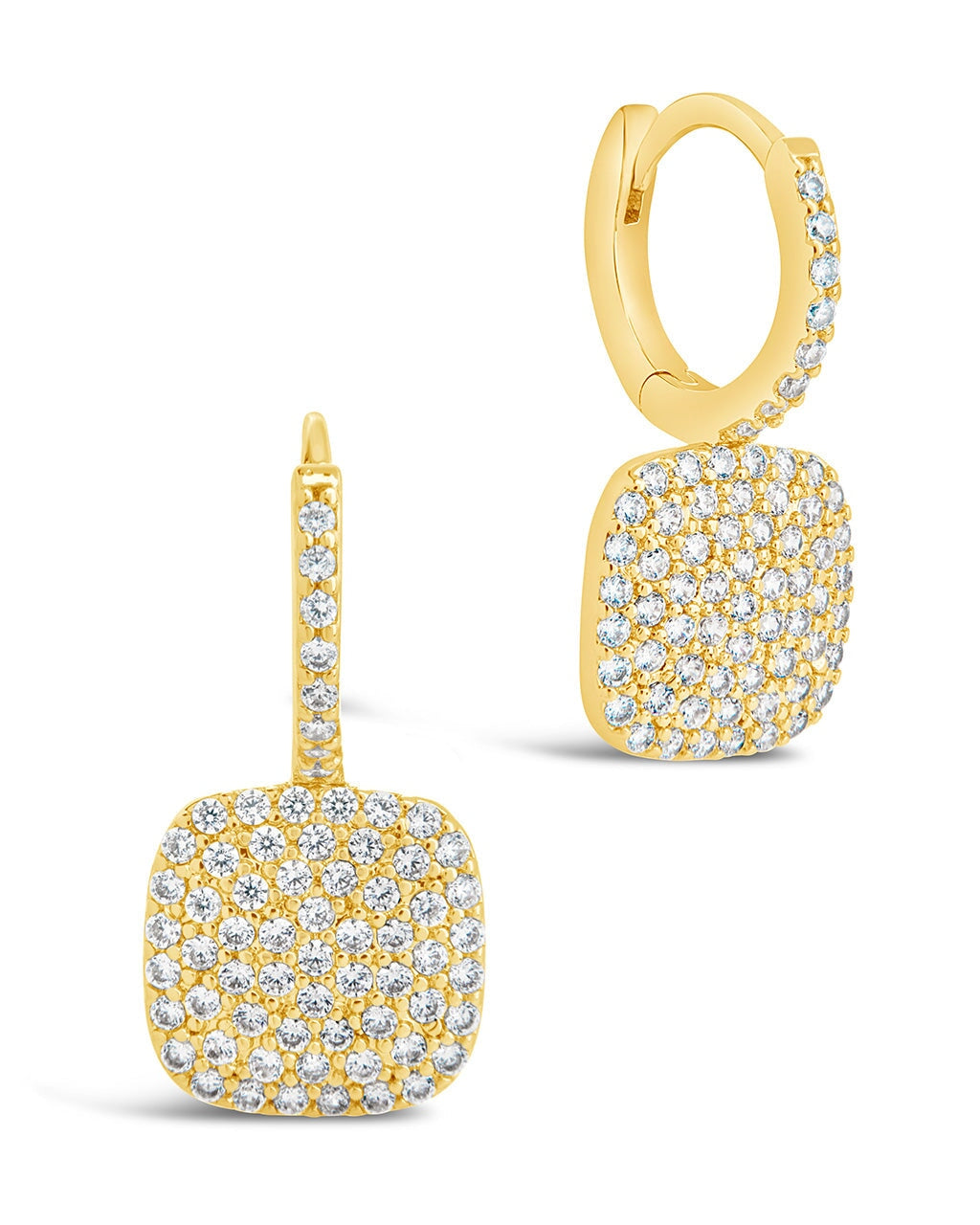 CZ Tag Micro Hoops Earring Sterling Forever Gold