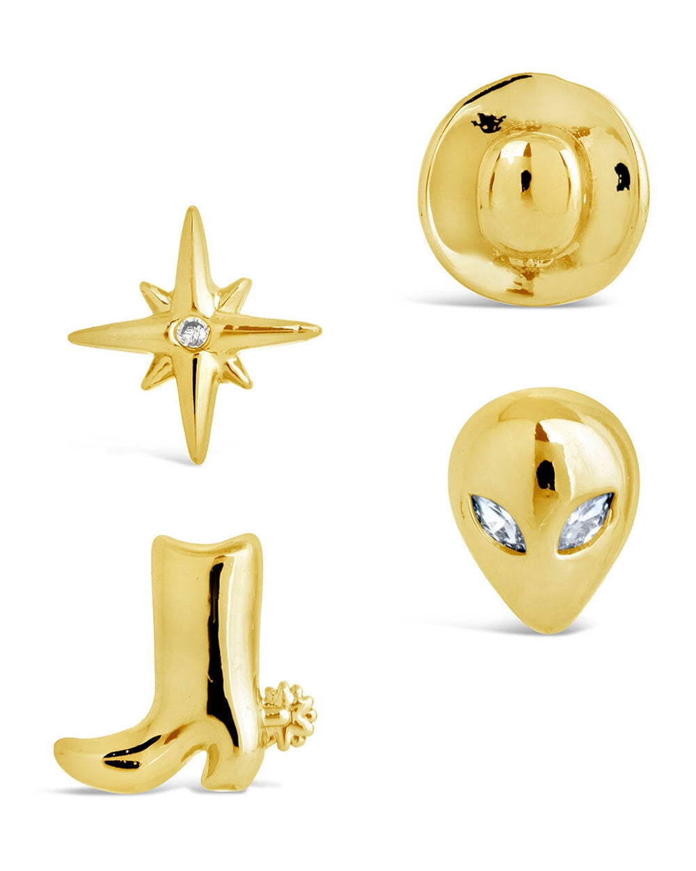 Space Cowgirl CZ Mismatched Stud Earrings Earring Sterling Forever Gold