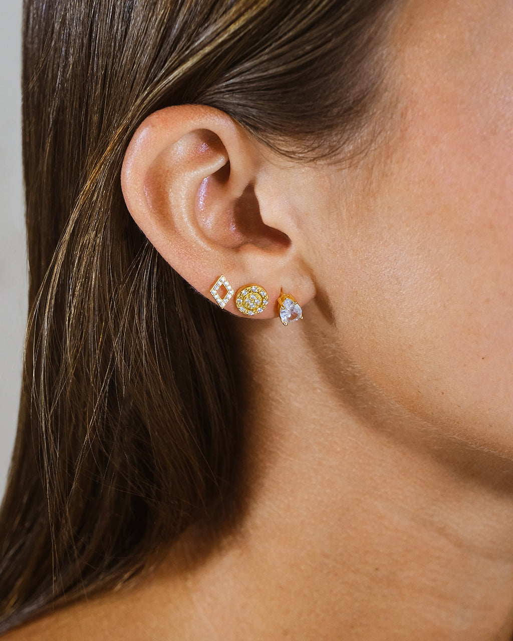 Sterling Silver CZ Geo Stud Set of 3