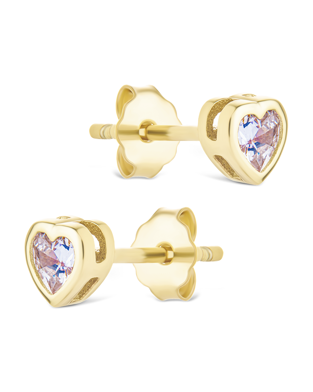 Sterling Silver 2mm Heart CZ Stud Earrings