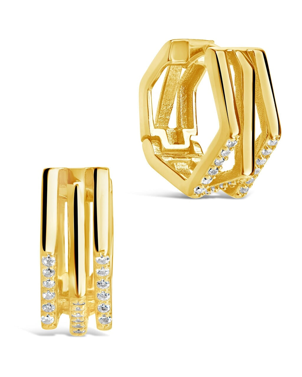 Men's Geometric CZ Micro Hoop Earrings Earring Sterling Forever Gold 