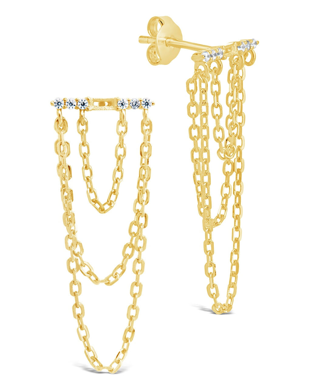 Phoebe CZ Chain Drop Studs Earring Sterling Forever Gold