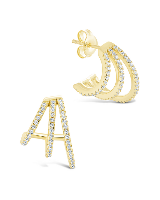 Sterling Silver Porter Triple Row CZ Huggie Hoops