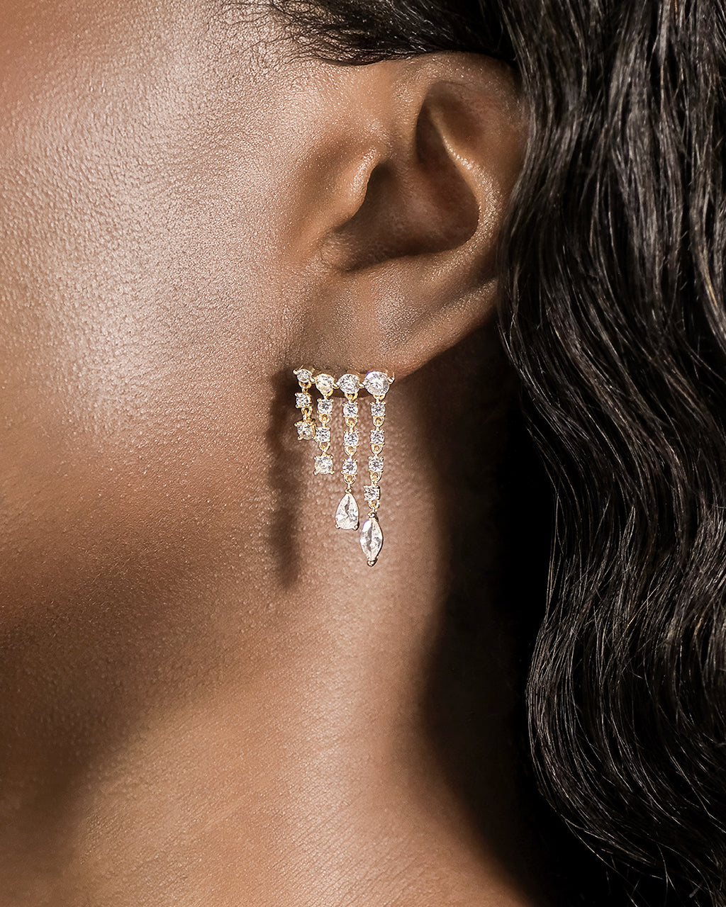 Sterling Silver Adrian CZ Waterfall Statement Studs