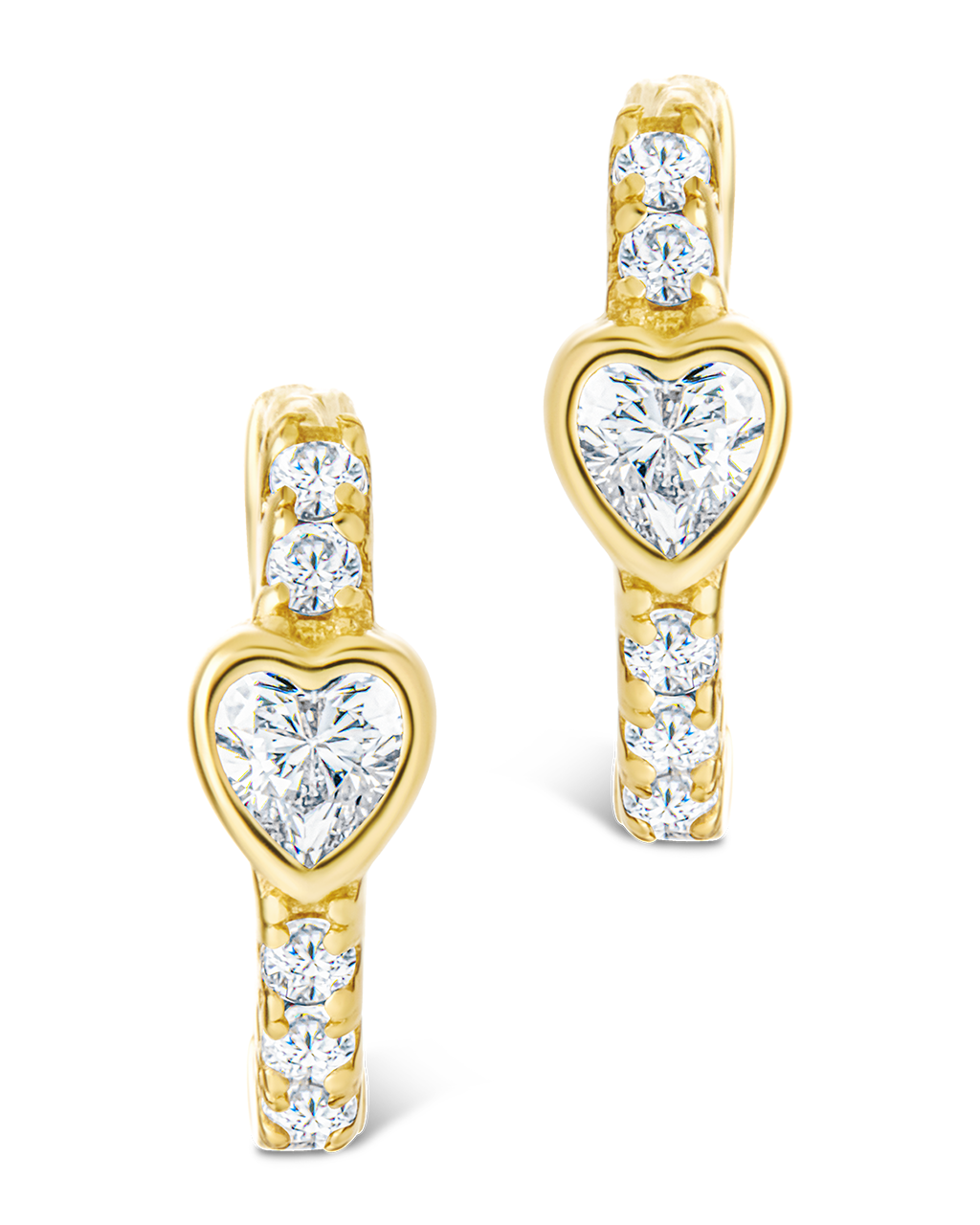 Sterling Silver Heart Cut Bezel Set Huggie Hoop Earrings