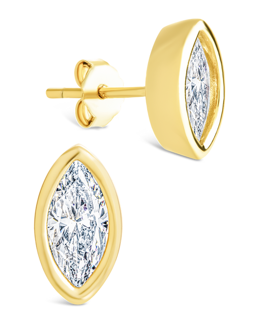 Sterling Silver Marquise Cut Bezel Set Stud Earrings