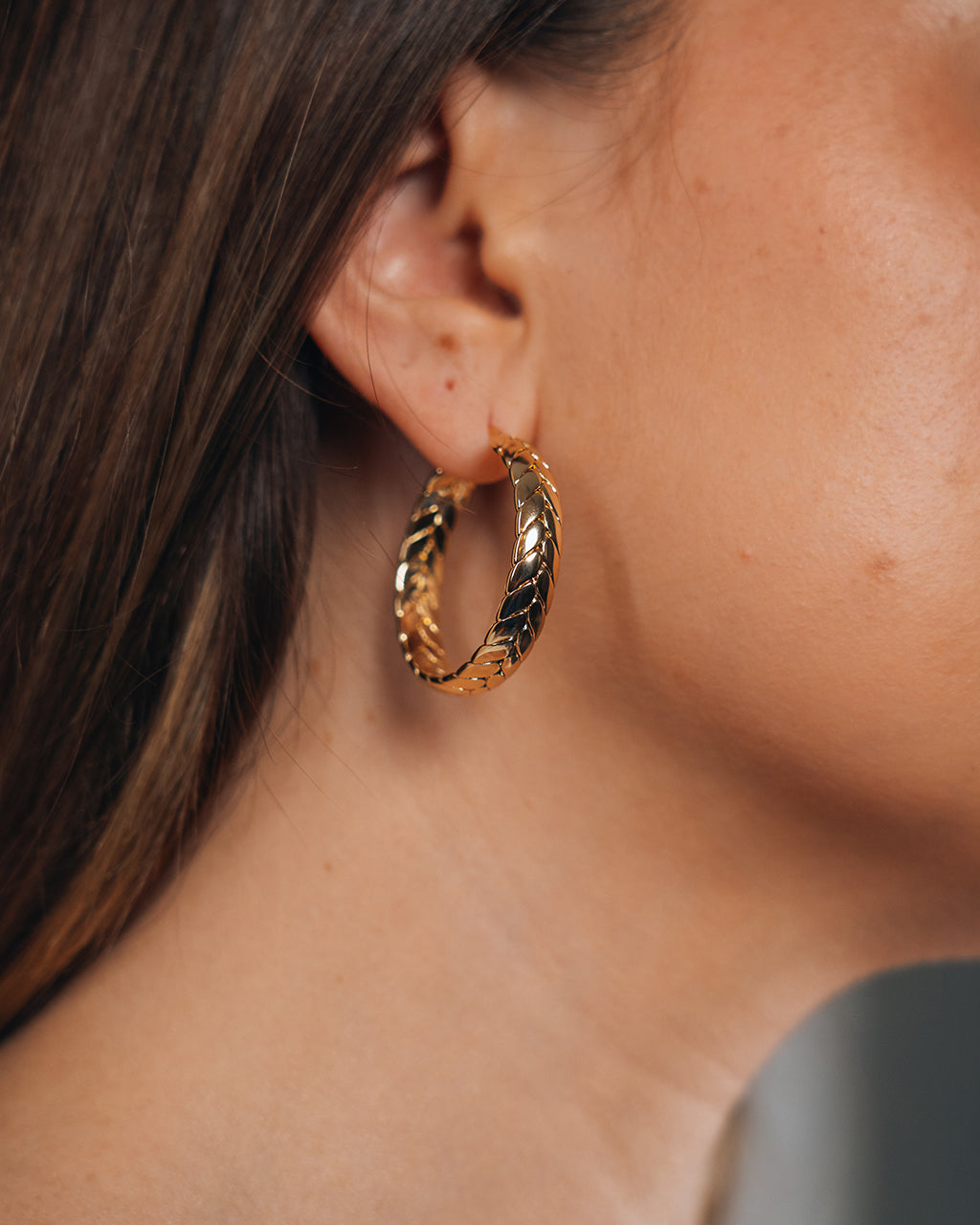 Double Row Herringbone Statement Hoop Earrings