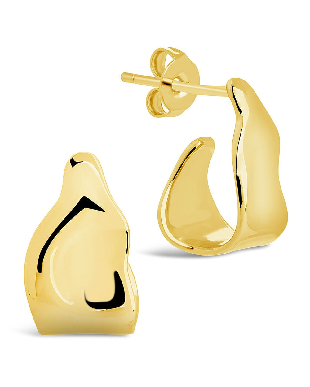 Hammered Huggie Studs Earring Sterling Forever Gold 