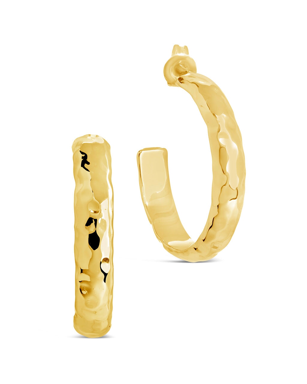 Zoe Hammered Hoops Earring Sterling Forever Gold 1"