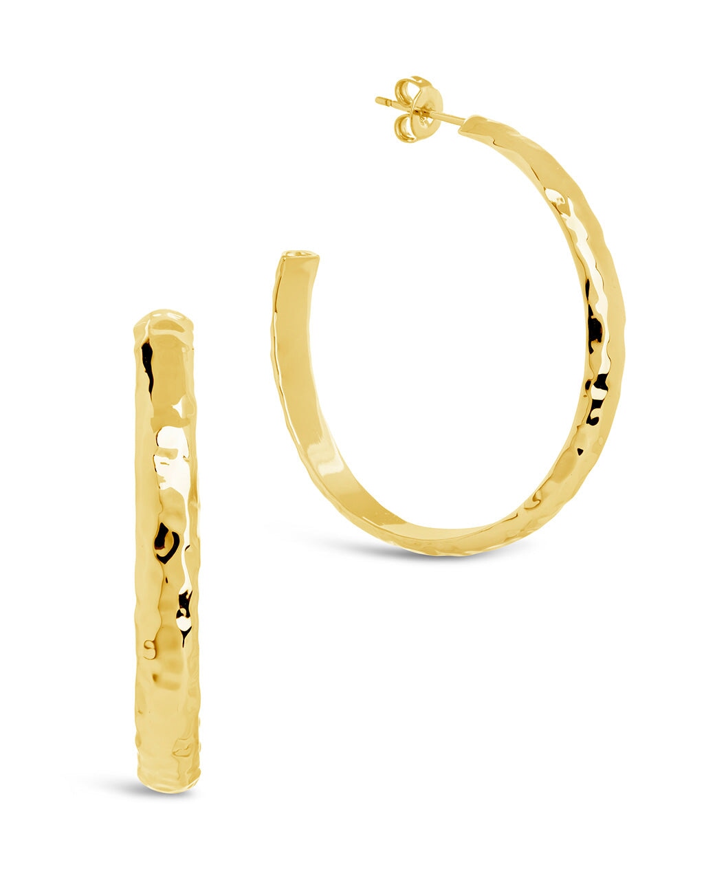 Zoe Hammered Hoops Earring Sterling Forever Gold 1.45"