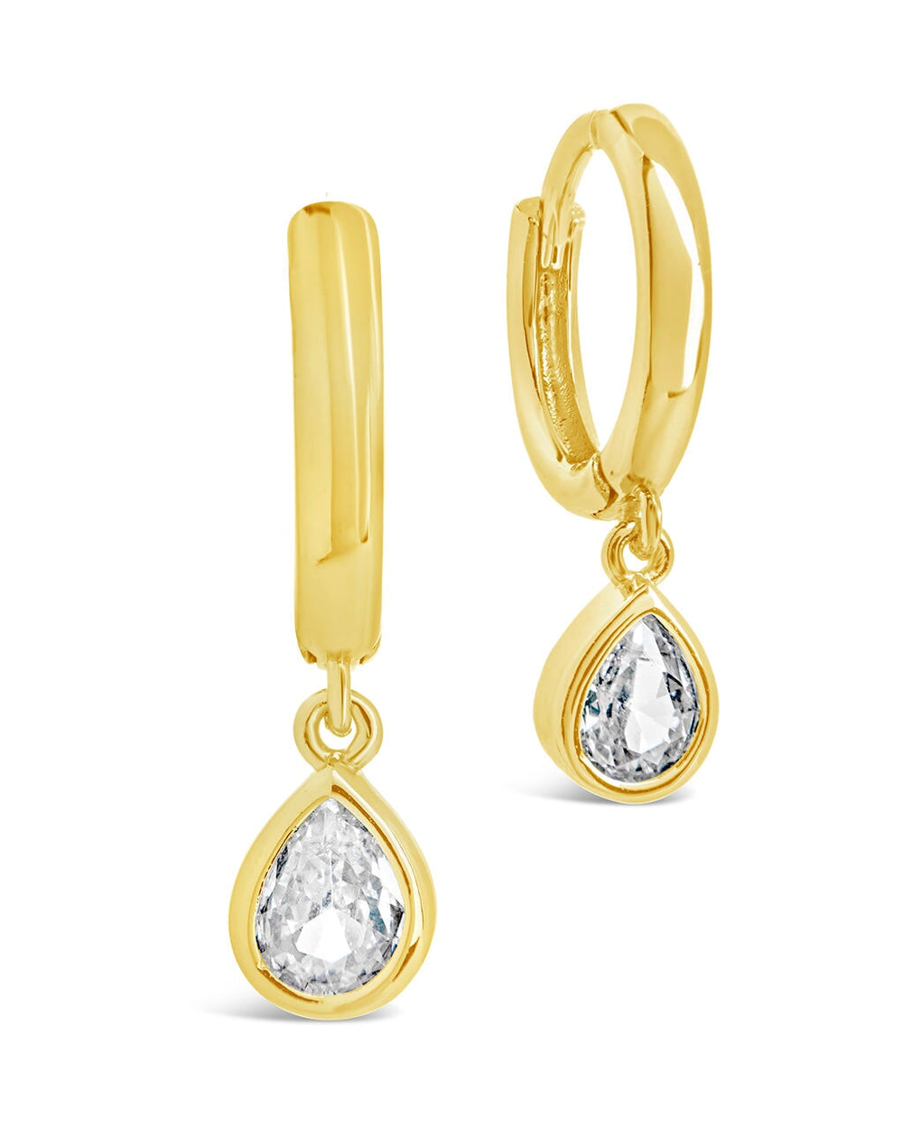 CZ Tear Drop Micro Hoops Earring Sterling Forever Gold 