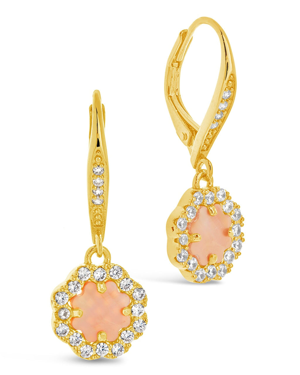 Bezel Frame Rose Petal Short Drop Earrings Earring Sterling Forever Gold Pink Opal