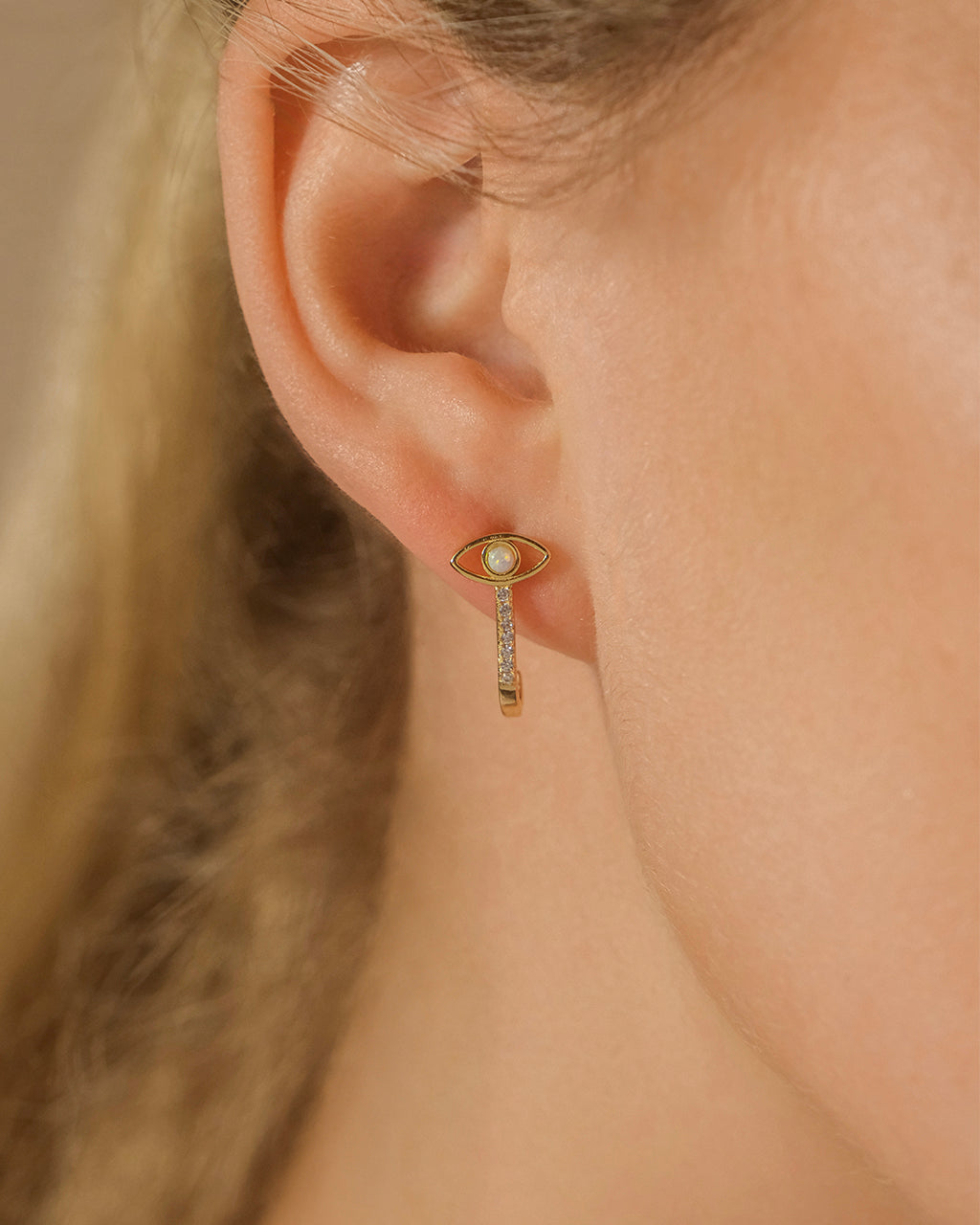 Sterling Silver Opal Evil Eye Suspender Stud Earrings