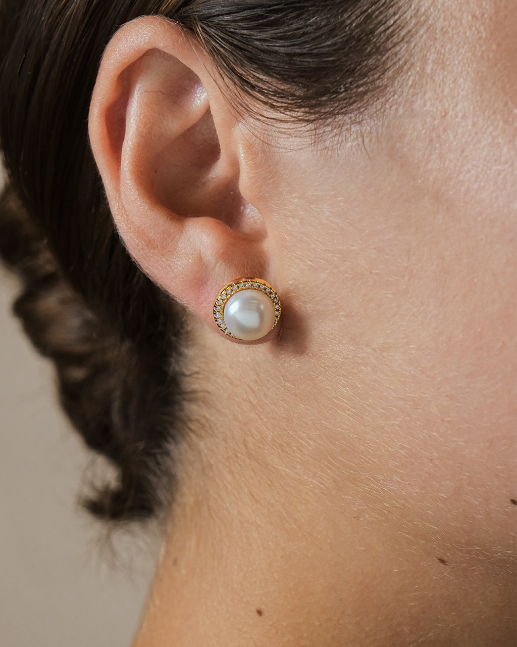 Pearl & CZ Halo Stud Earrings