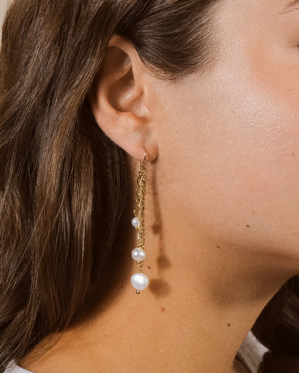 Mixed Chain Link Pearl Dangle Earrings