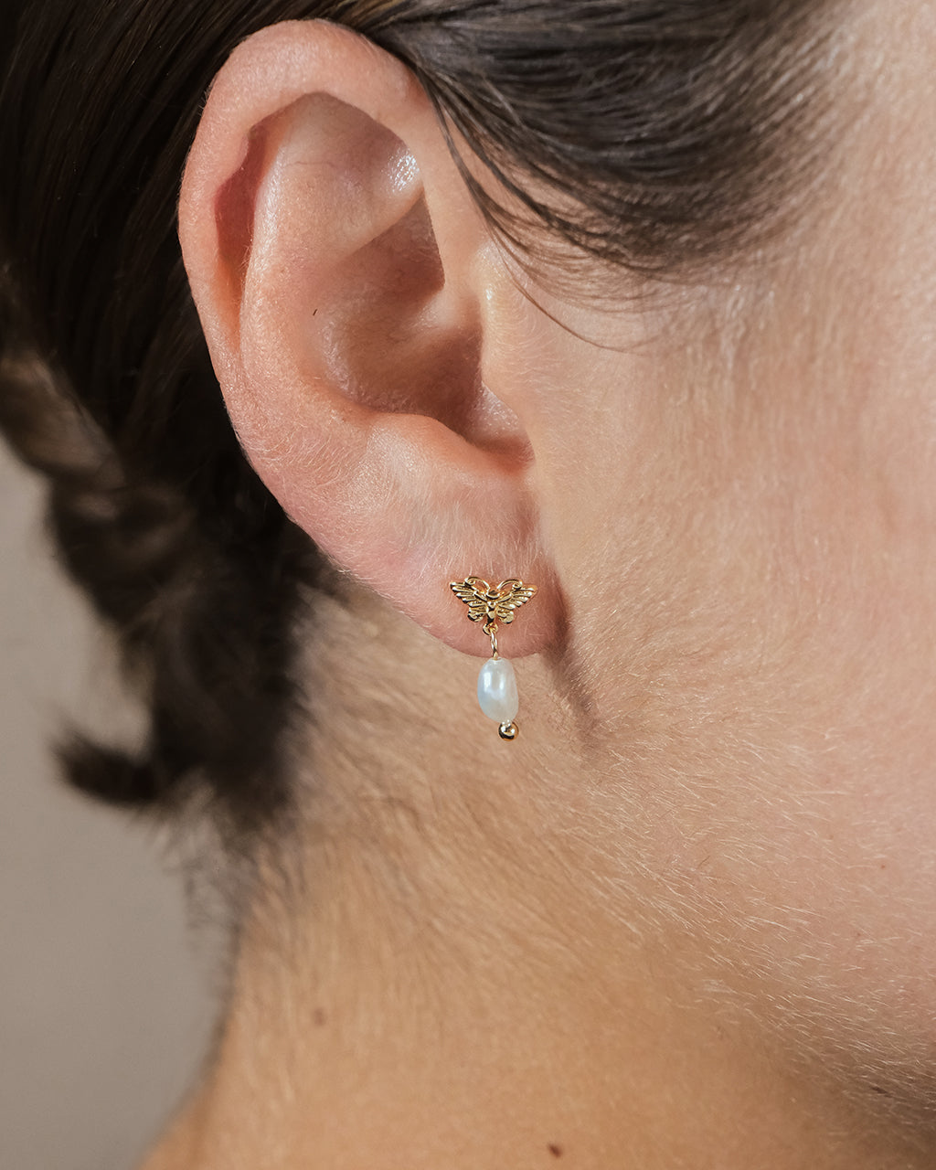 Butterfly & Pearl Stud Earrings