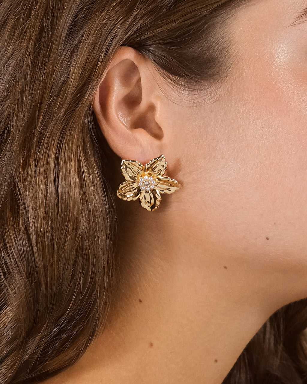 Ottilia Pearl & CZ Flower Stud Earrings