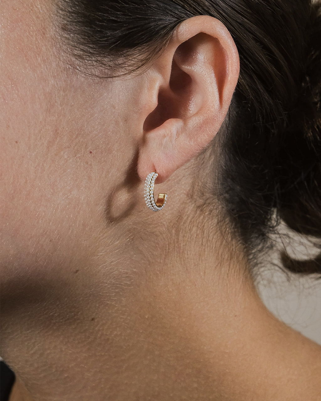 Sterling Silver Dainty Pearl Huggie Stud Hoops