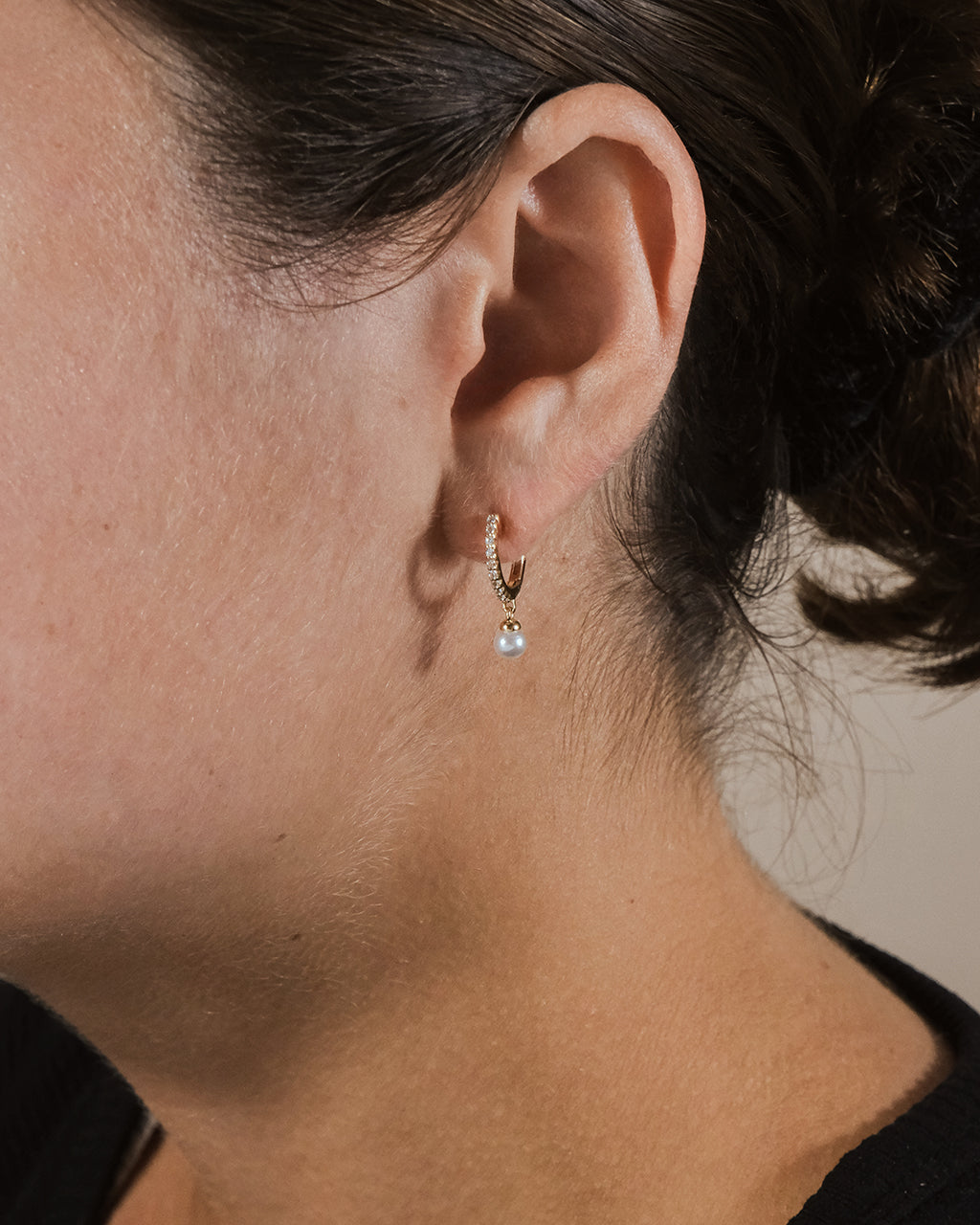 Sterling Silver Maggie CZ & Pearl Hoop Earrings