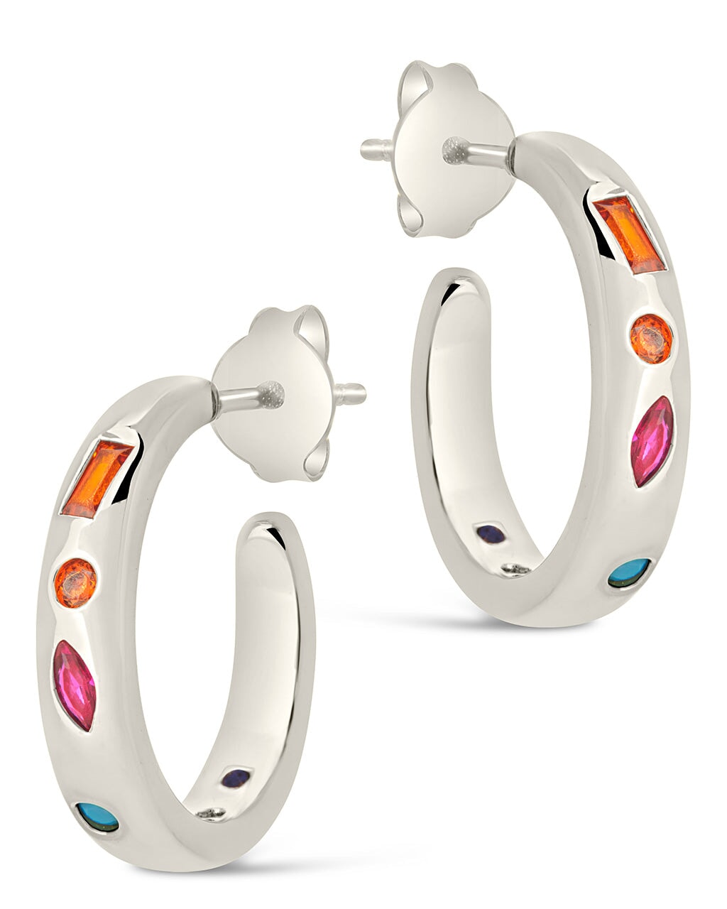 Rainbow CZ Studded Hoops Earring Sterling Forever