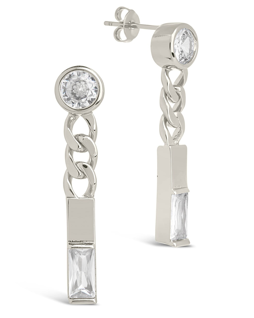 Merri CZ & Chain Drop Studs Earring Sterling Forever Silver