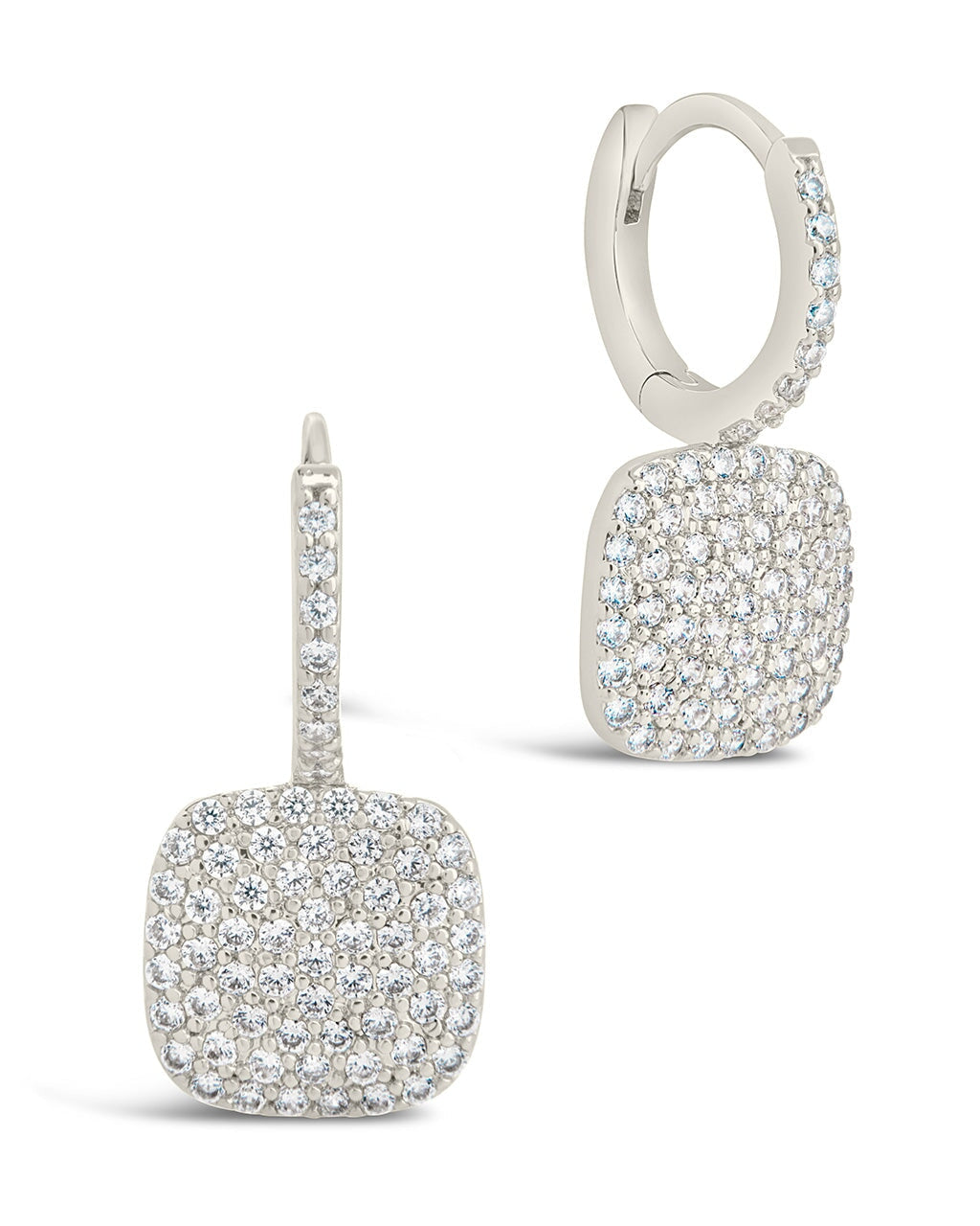 CZ Tag Micro Hoops Earring Sterling Forever Silver